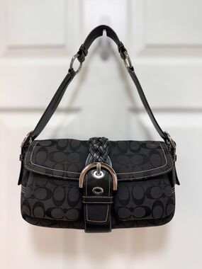 Coach Soho Signature Flap Bag Black Jacquard Shoulder Bag Vintage Y2K